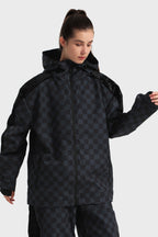 Women's Purple Fleece-Lined Plaid Ski Jacket Waterproof Velvet Snow Jacket
