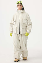 Men's Khaki Waterproof Corduroy Batwing Sleeve Large Pocket Snow Jacket
