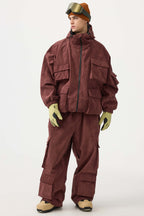 Men's Khaki Waterproof Corduroy Batwing Sleeve Large Pocket Snow Jacket