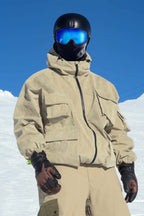 Men's Khaki Waterproof Corduroy Batwing Sleeve Large Pocket Snow Jacket