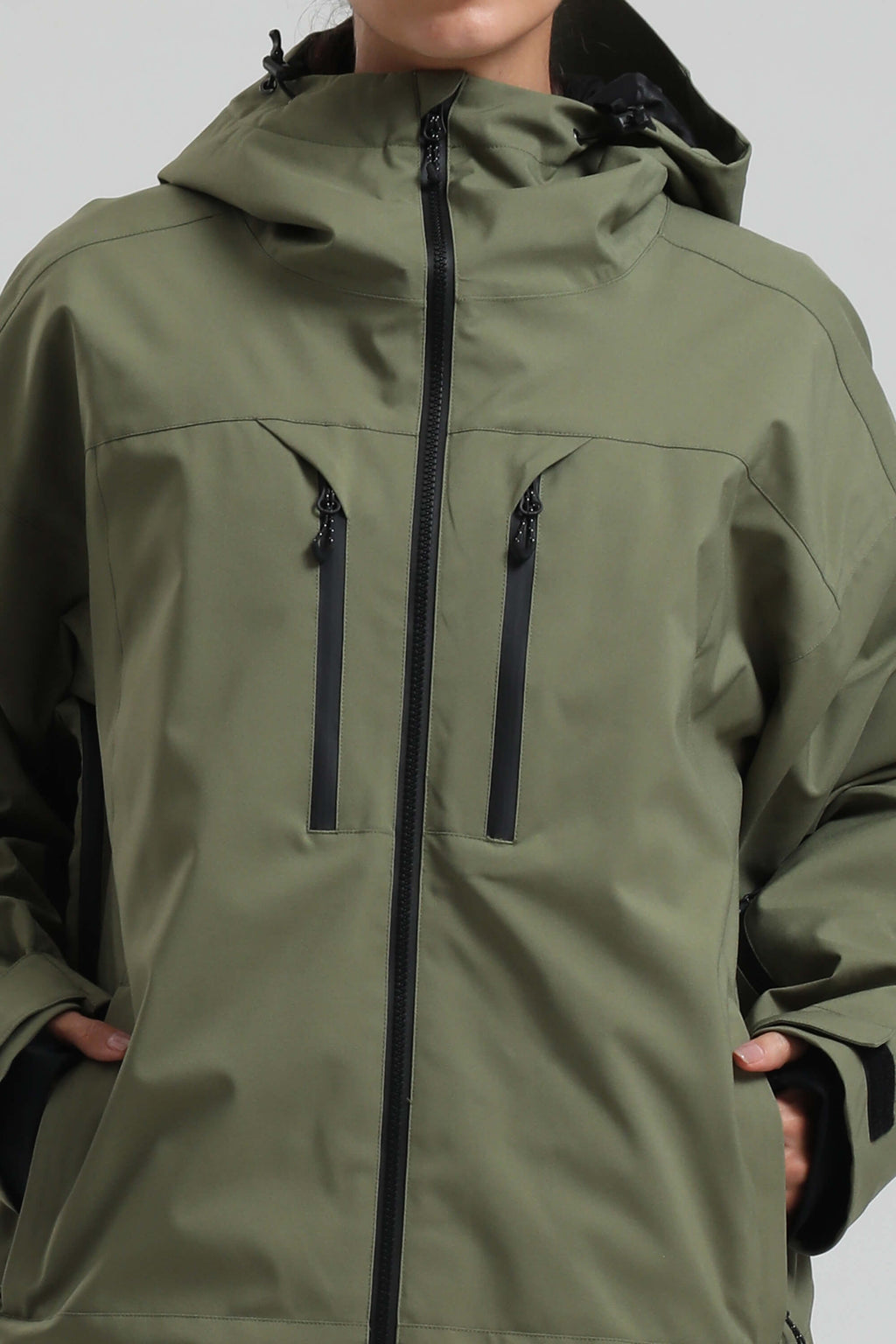 Women's Army Green Multi-Pocket Dual-Vent Ski Jacket Waterproof Insulated Snow Jacket