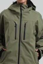 Women's Army Green Multi-Pocket Dual-Vent Ski Jacket Waterproof Insulated Snow Jacket