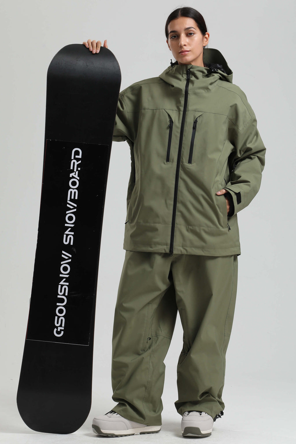 Women's Army Green Multi-Pocket Dual-Vent Ski Jacket Waterproof Insulated Snow Jacket