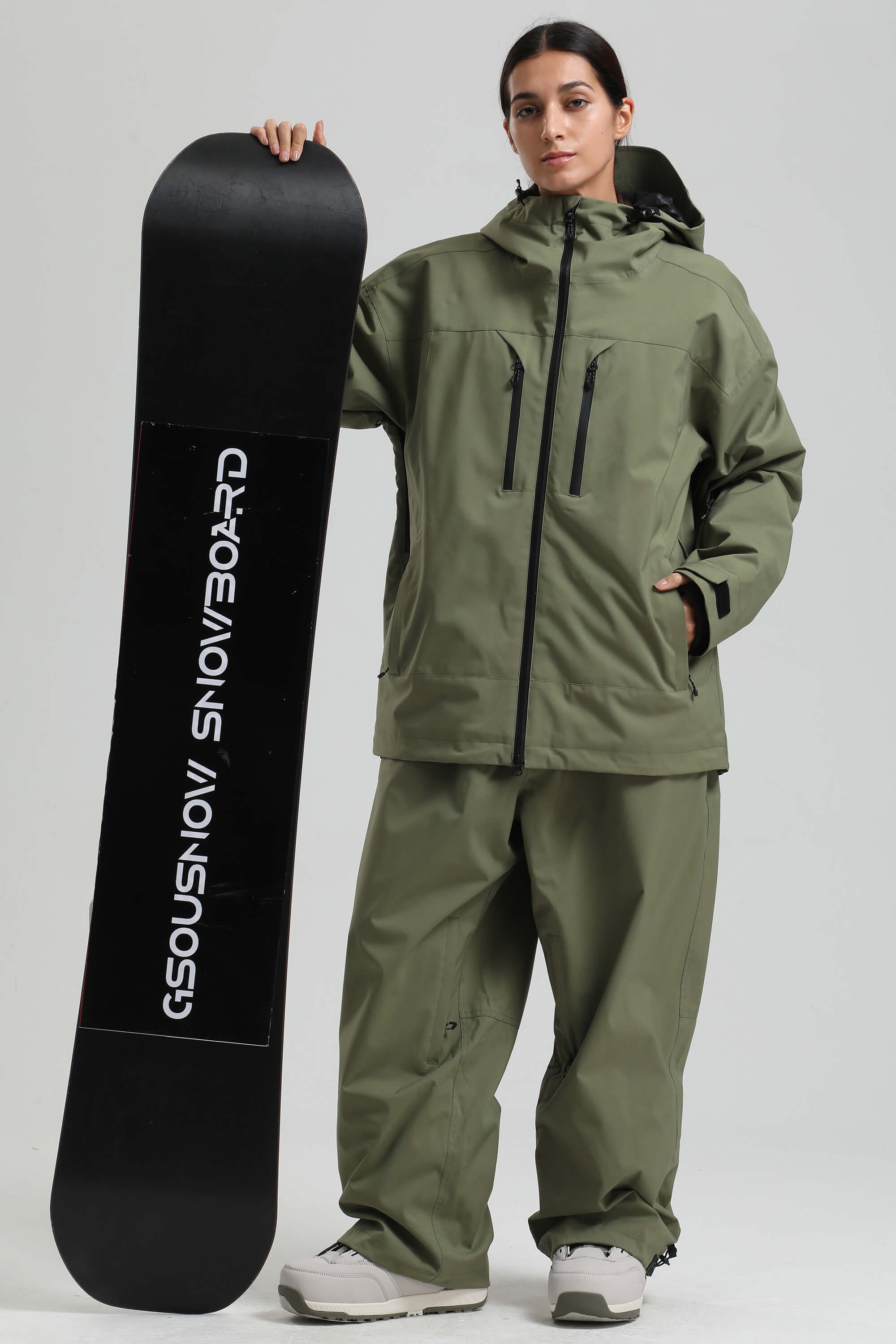 Women's Army Green Multi-Pocket Dual-Vent Ski Jacket Waterproof Insulated Snow Jacket