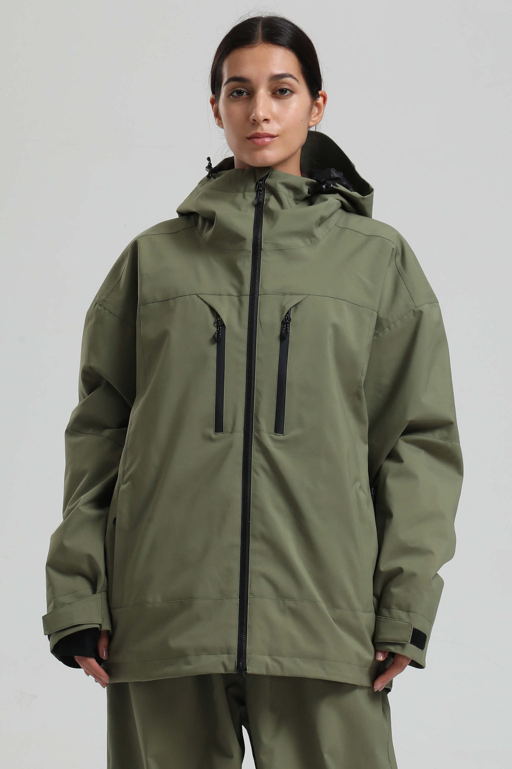 Women's Khaki Multi-Pocket Dual-Vent Ski Jacket Waterproof Insulated Snow Jacket