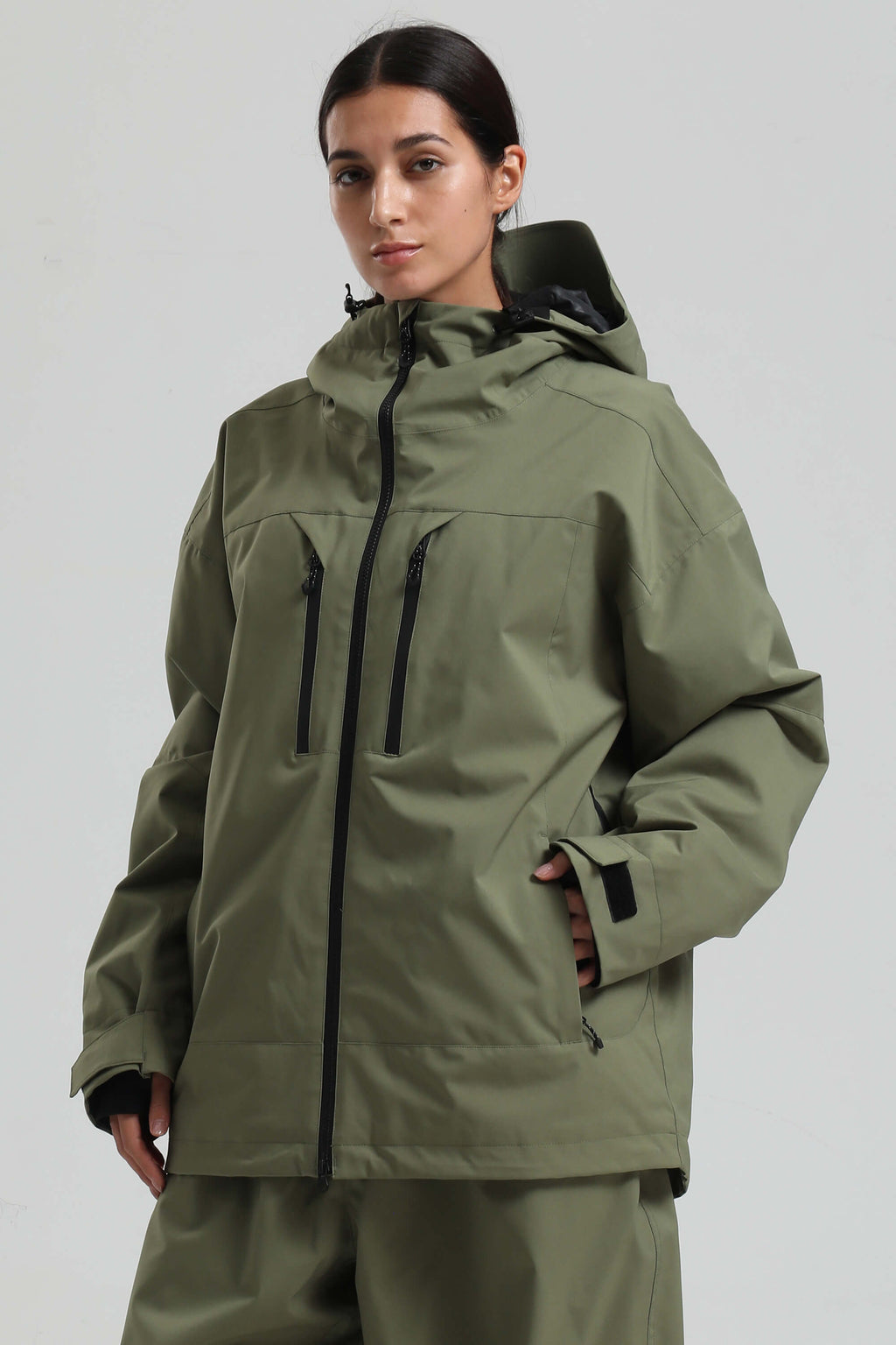 Women's Army Green Multi-Pocket Dual-Vent Ski Jacket Waterproof Insulated Snow Jacket