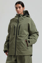 Women's Army Green Multi-Pocket Dual-Vent Ski Jacket Waterproof Insulated Snow Jacket