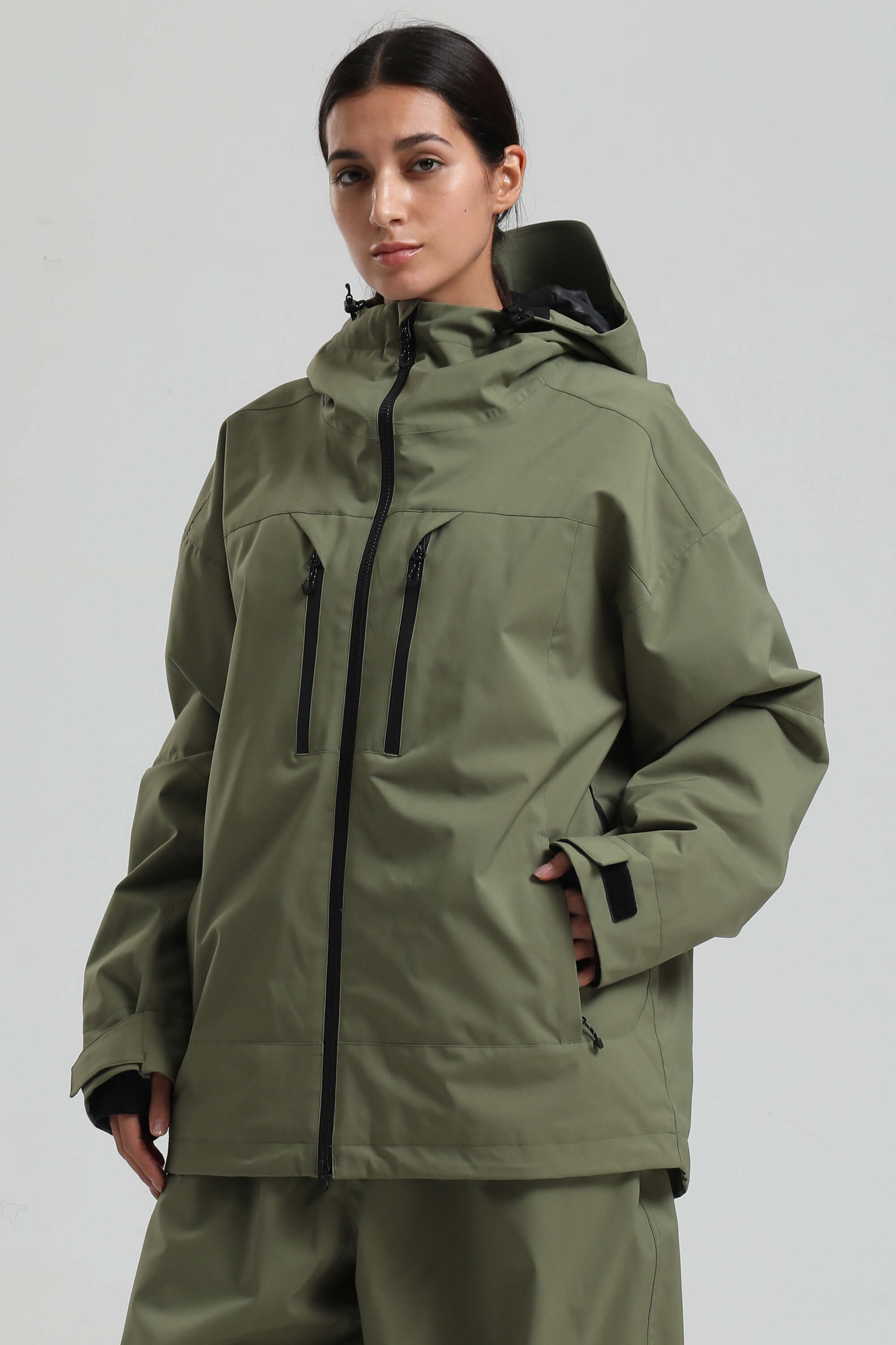 Women's Army Green Multi-Pocket Dual-Vent Ski Jacket Waterproof Insulated Snow Jacket