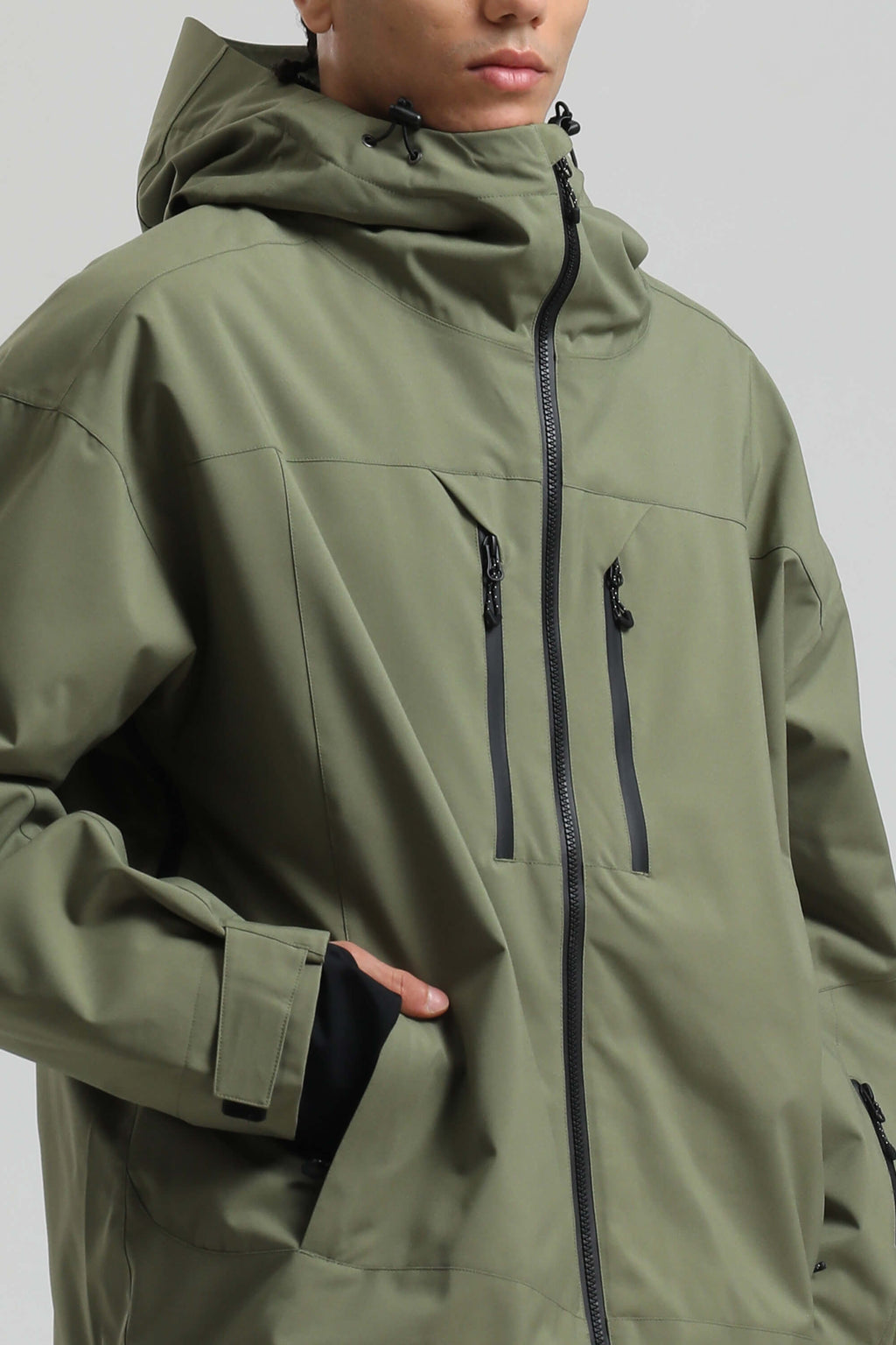 Men's Army Green Multi-Pocket Dual-Vent Ski Jacket Waterproof Insulated Snow Jacket