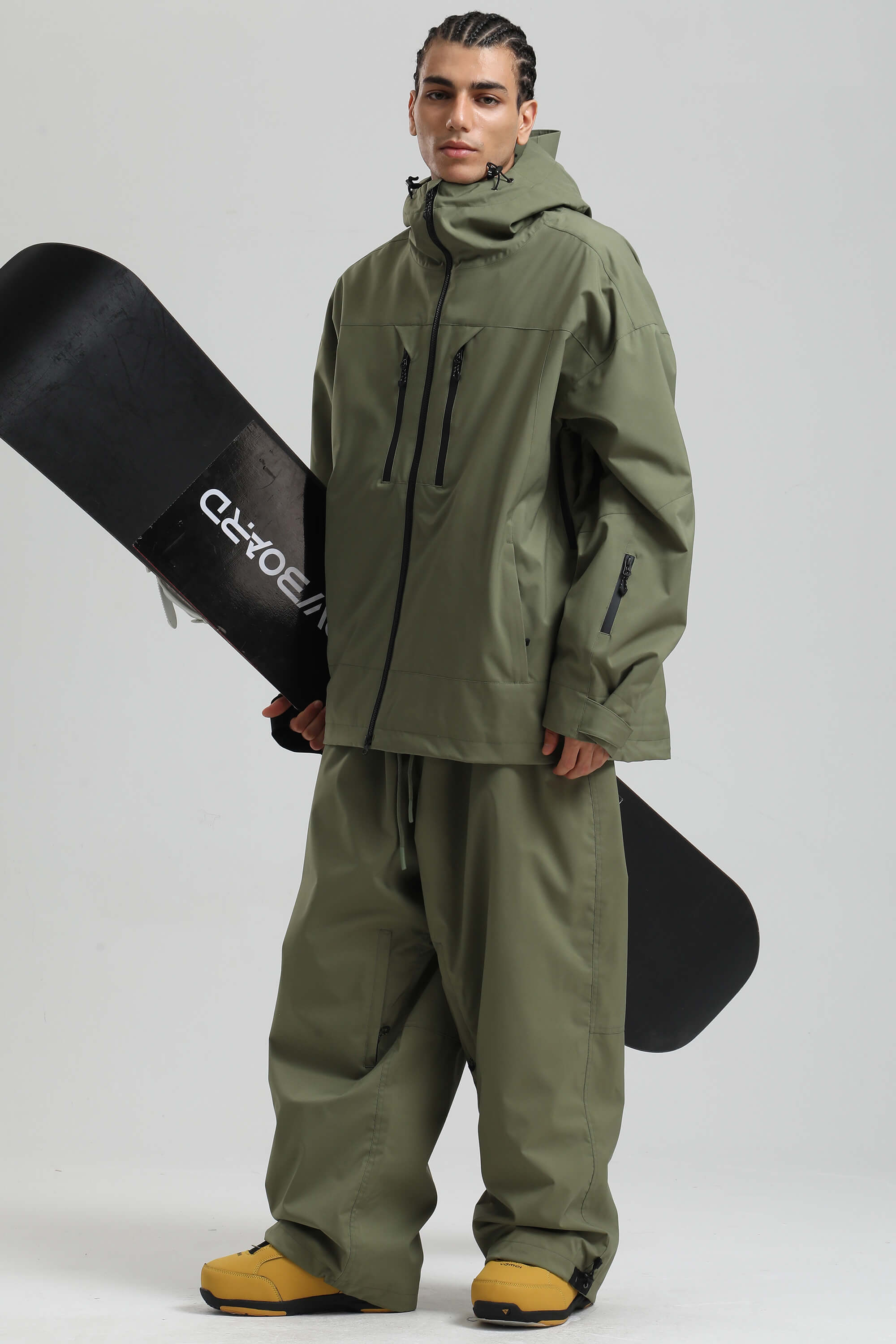 Men's Army Green Multi-Pocket Dual-Vent Ski Jacket Waterproof Insulated Snow Jacket