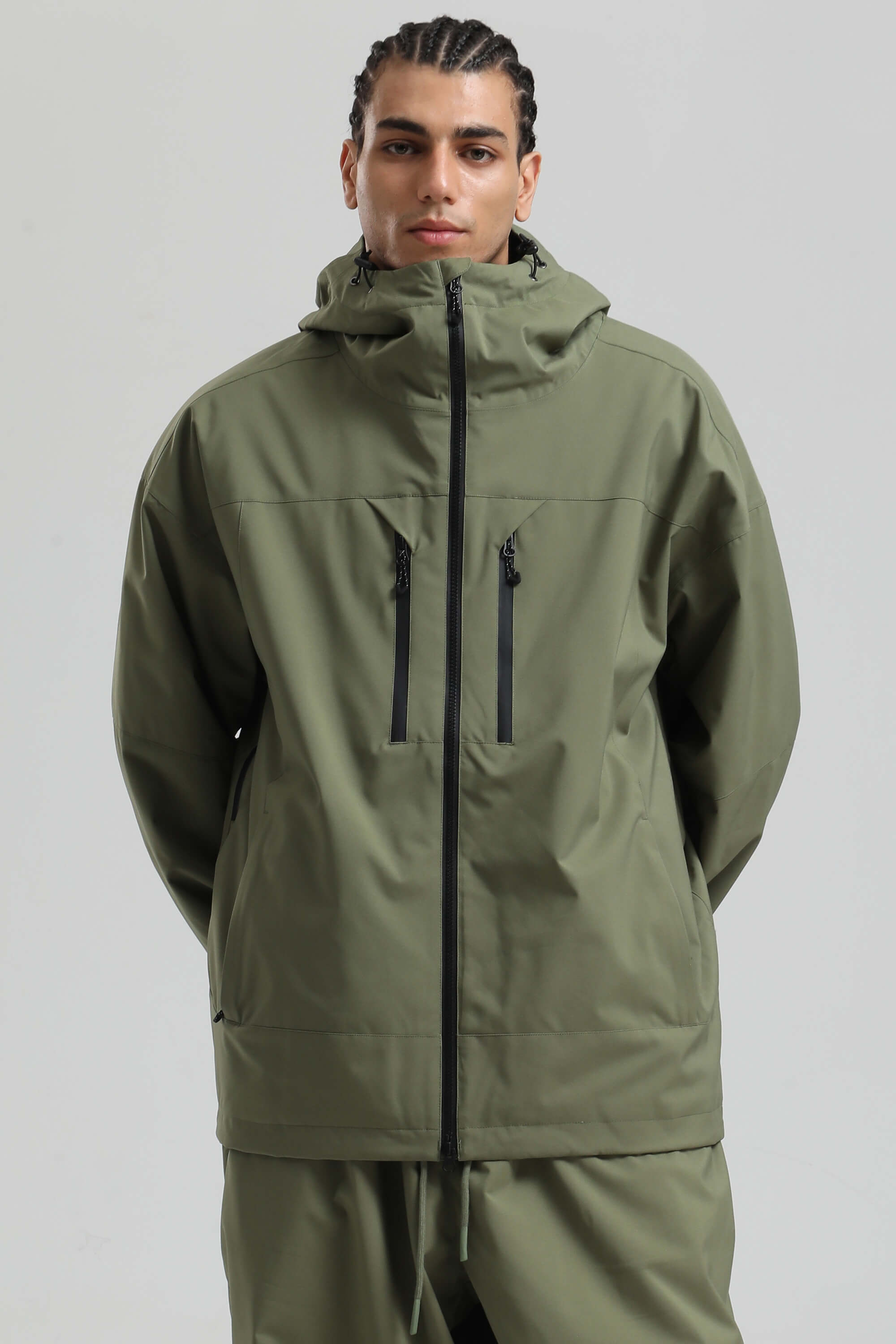 Men's Army Green Multi-Pocket Dual-Vent Ski Jacket Waterproof Insulated Snow Jacket