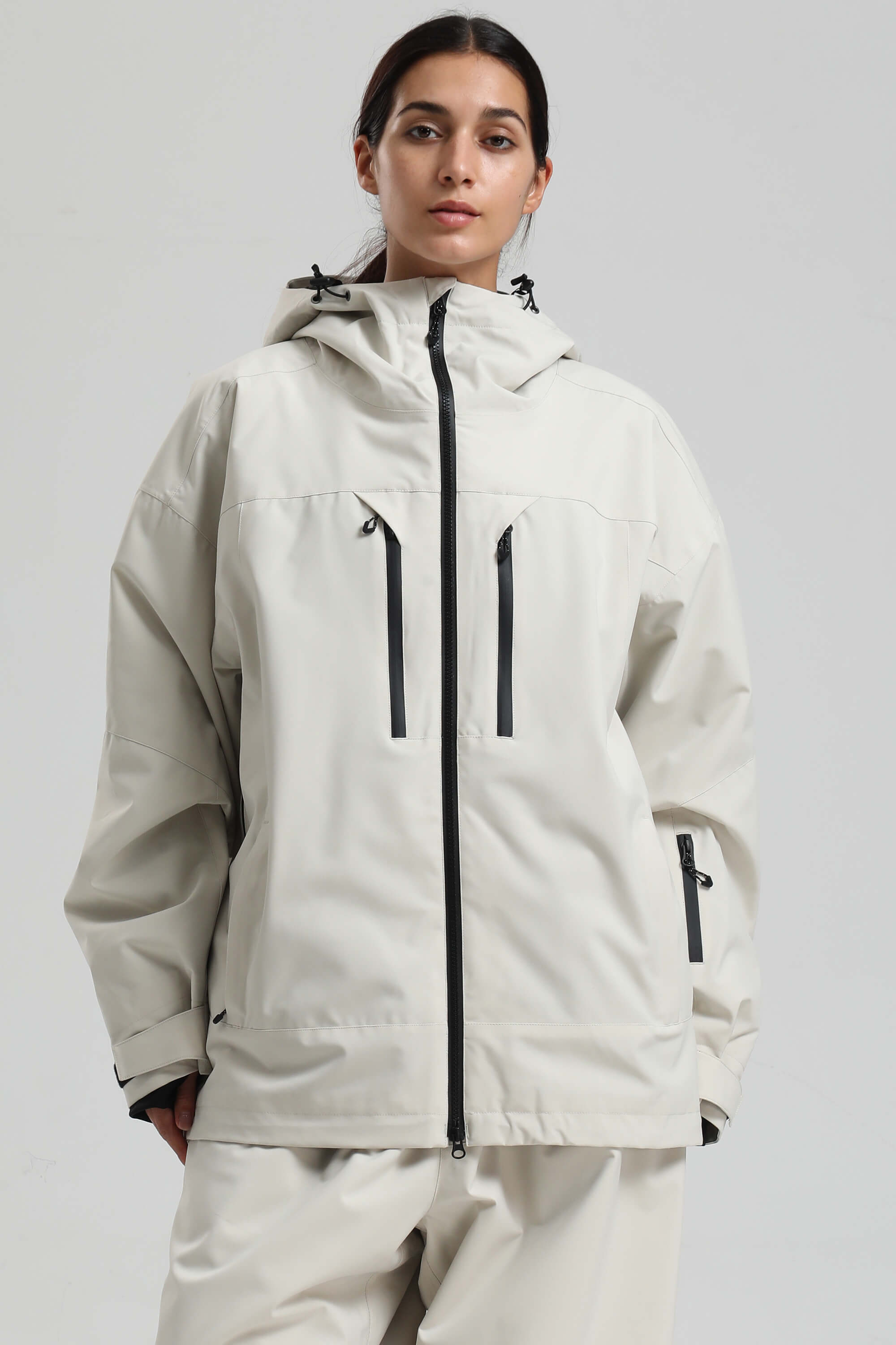 Women's Off White Multi-Pocket Dual-Vent Ski Jacket Waterproof Insulated Snow Jacket