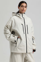 Women's Off White Multi-Pocket Dual-Vent Ski Jacket Waterproof Insulated Snow Jacket