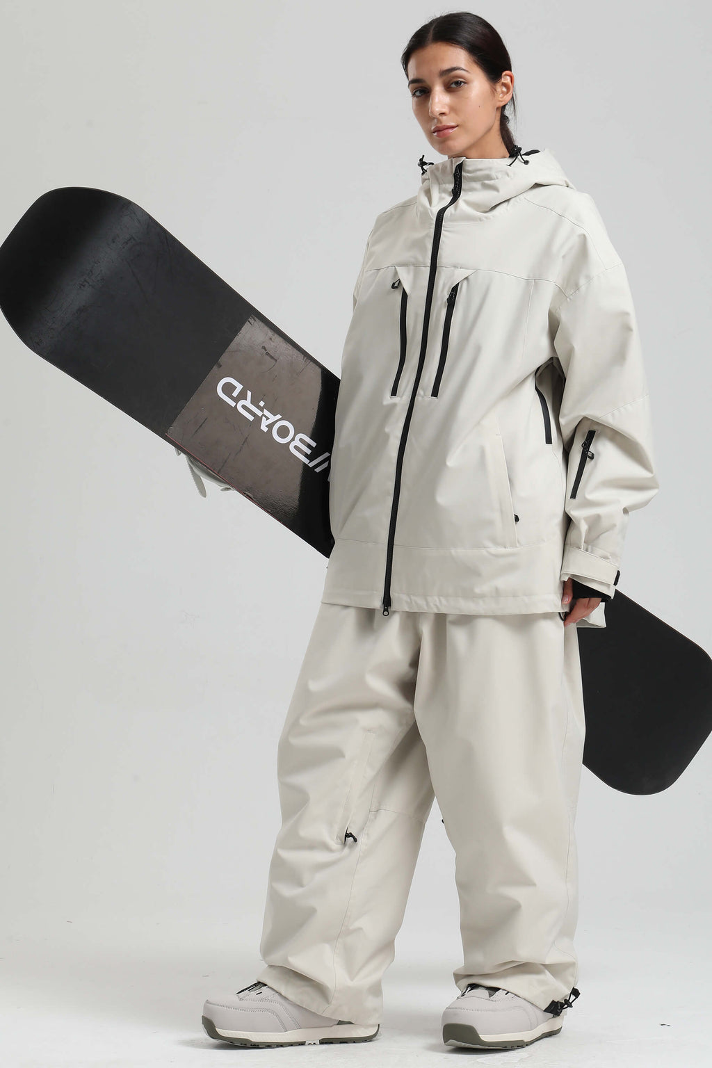 Women's Off White Multi-Pocket Dual-Vent Ski Jacket Waterproof Insulated Snow Jacket