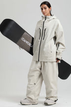 Women's Off White Multi-Pocket Dual-Vent Ski Jacket Waterproof Insulated Snow Jacket