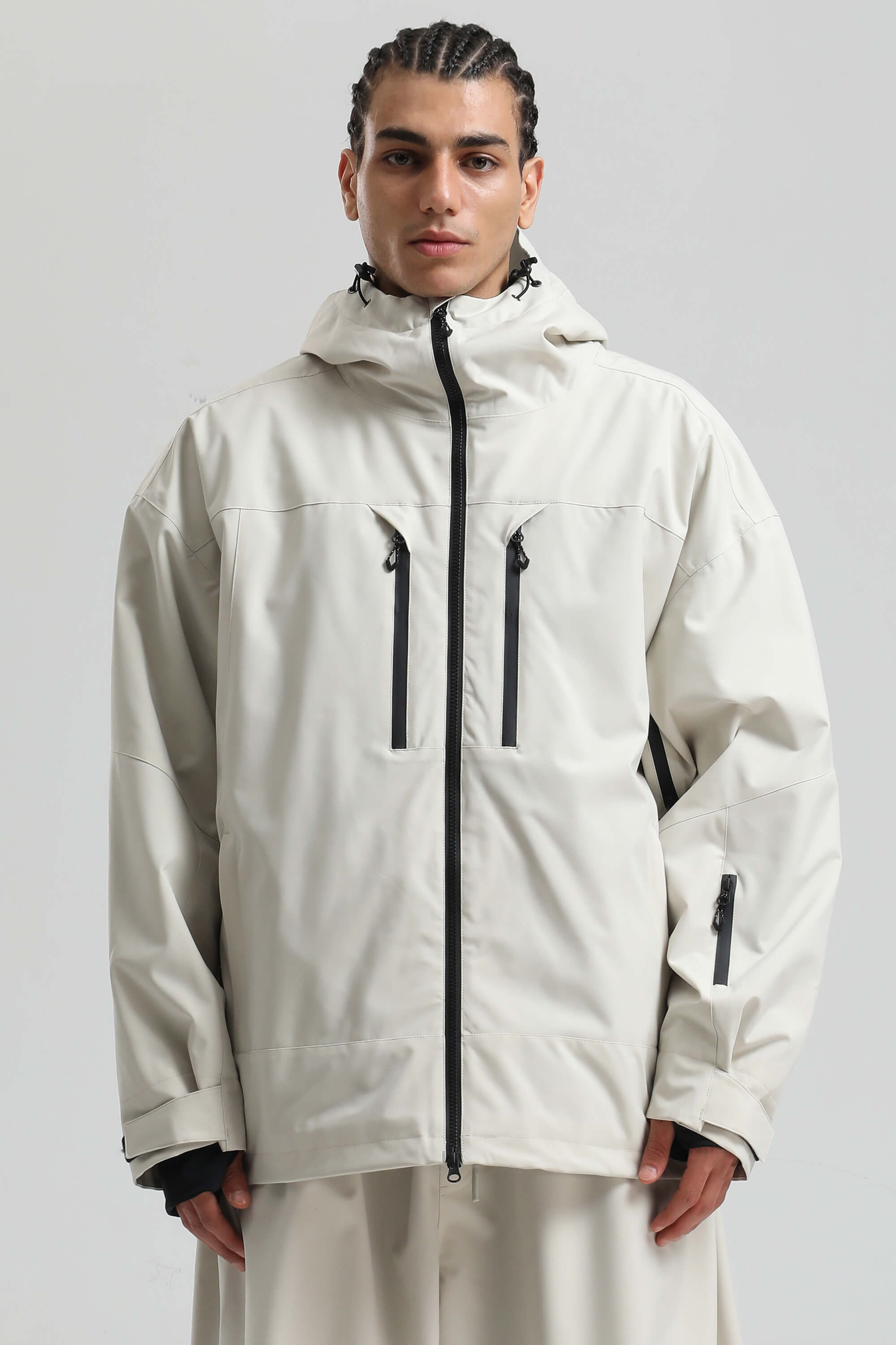 Men's Off White Multi-Pocket Dual-Vent Ski Jacket Waterproof Insulated Snow Jacket