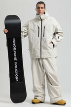 Men's Off White Multi-Pocket Dual-Vent Ski Jacket Waterproof Insulated Snow Jacket