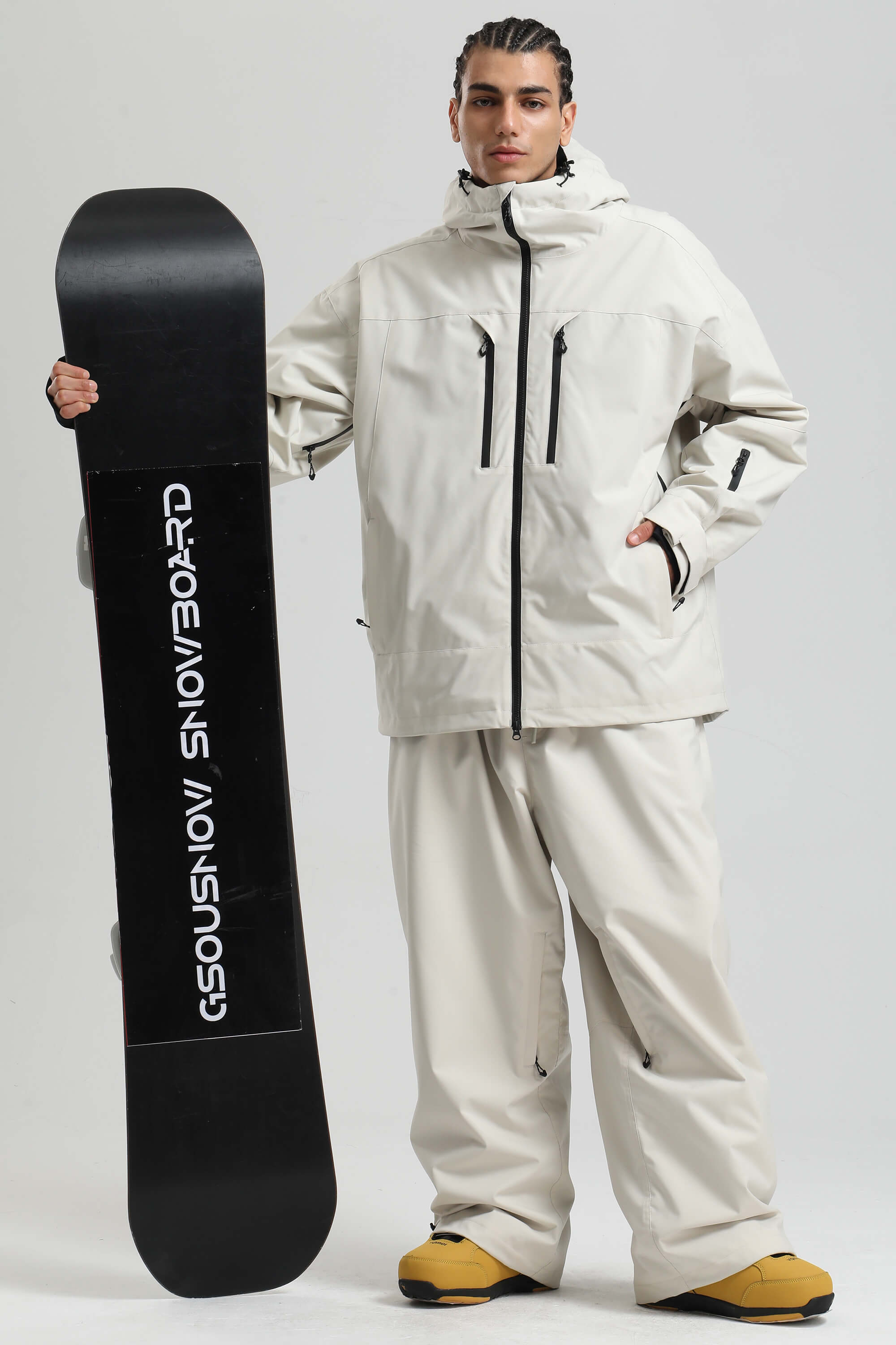Men's Off White Multi-Pocket Dual-Vent Ski Jacket Waterproof Insulated Snow Jacket