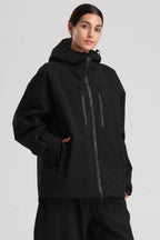 Women's Black Multi-Pocket Dual-Vent Ski Jacket Waterproof Insulated Snow Jacket