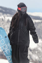 Women's Black Multi-Pocket Dual-Vent Ski Jacket Waterproof Insulated Snow Jacket