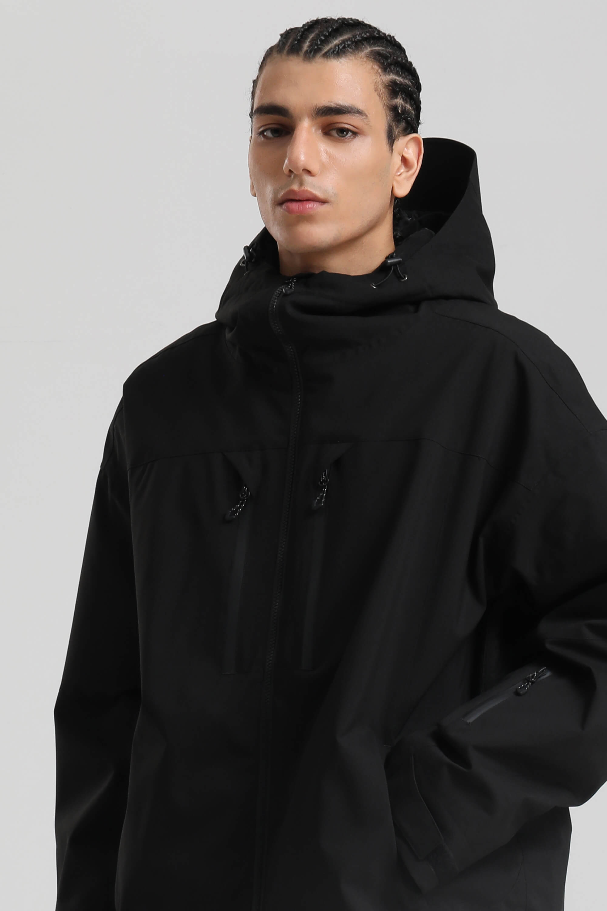Men's Black Multi-Pocket Dual-Vent Ski Jacket Waterproof Insulated Snow Jacket
