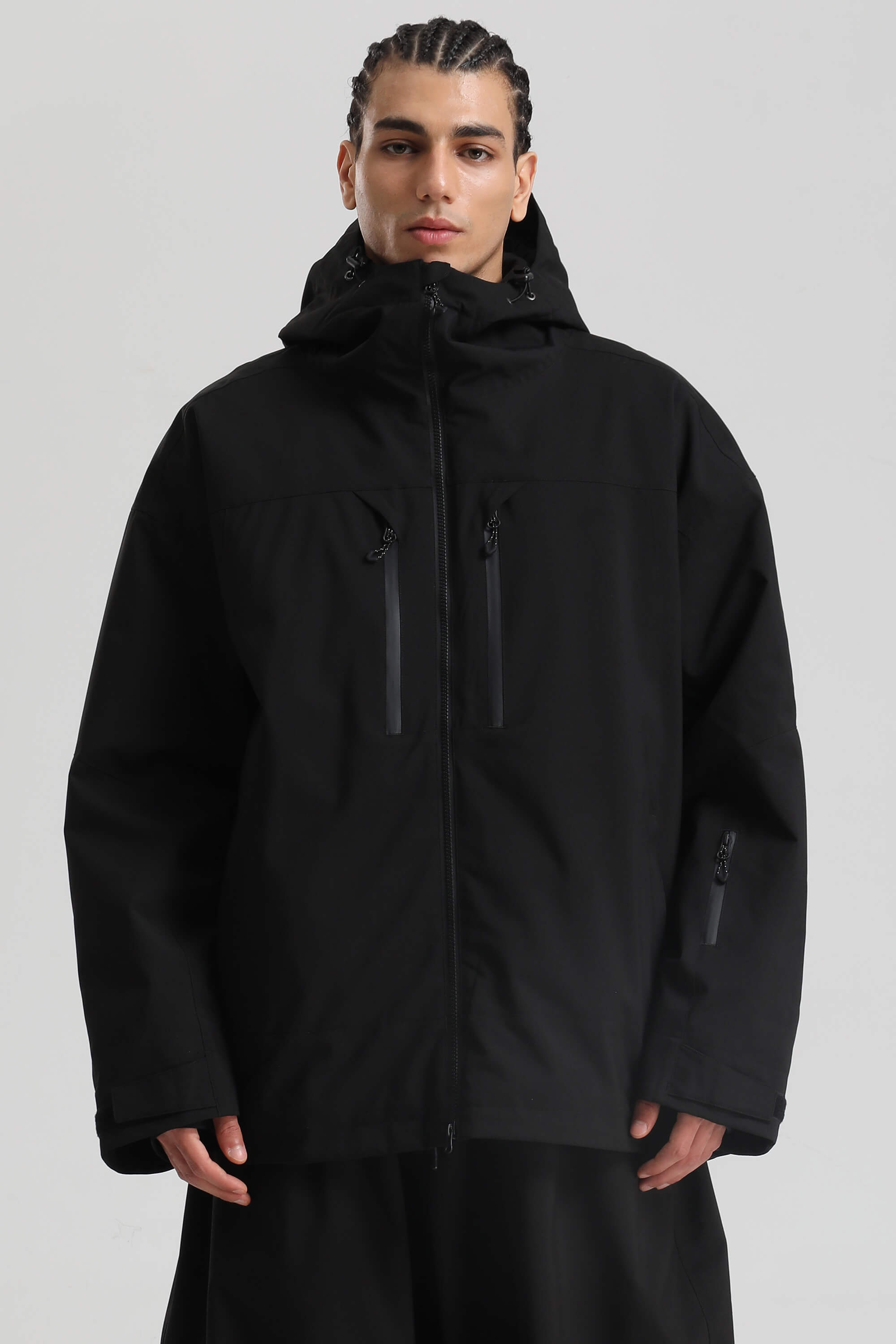 Men's Black Multi-Pocket Dual-Vent Ski Jacket Waterproof Insulated Snow Jacket
