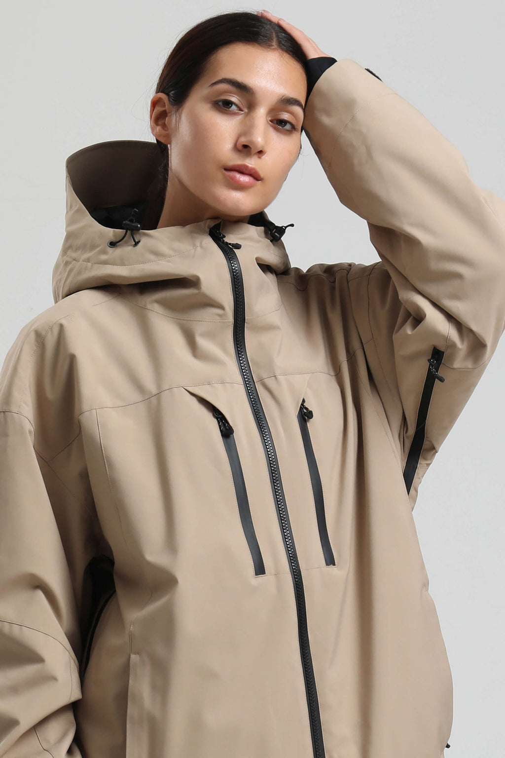Women's Khaki Multi-Pocket Dual-Vent Ski Jacket Waterproof Insulated Snow Jacket