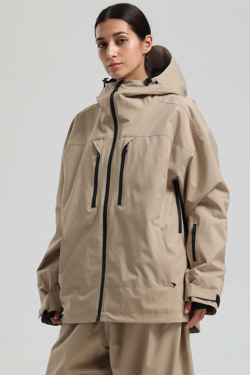 Women's Khaki Multi-Pocket Dual-Vent Ski Jacket Waterproof Insulated Snow Jacket