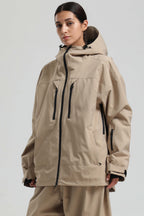 Women's Khaki Multi-Pocket Dual-Vent Ski Jacket Waterproof Insulated Snow Jacket