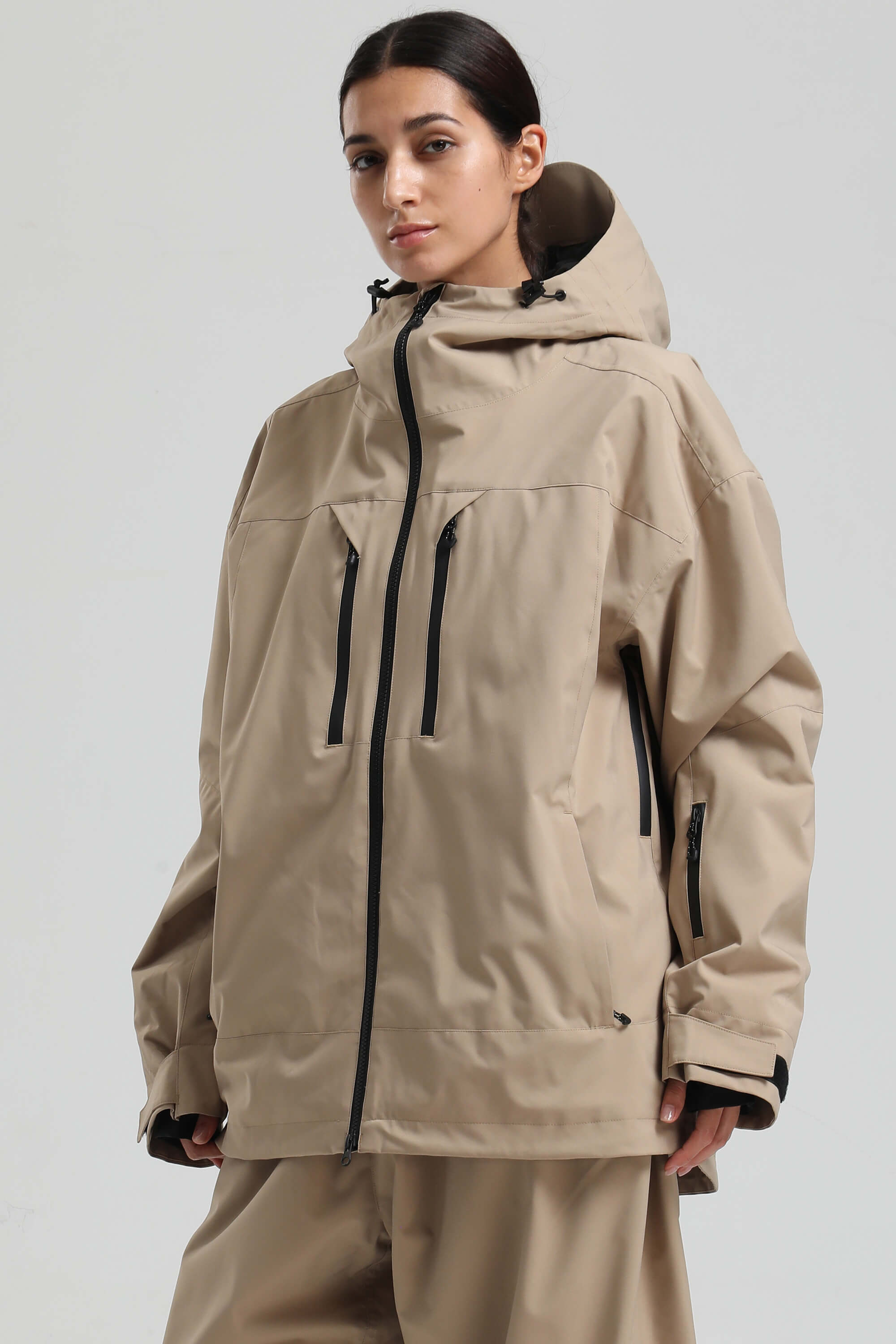 Women's Khaki Multi-Pocket Dual-Vent Ski Jacket Waterproof Insulated Snow Jacket