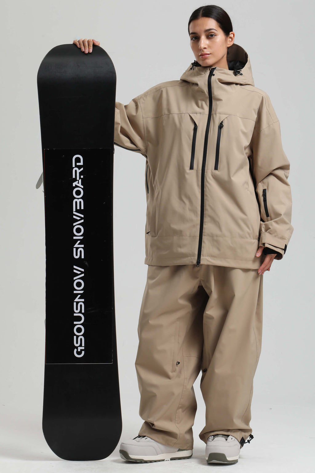 Women's Khaki Multi-Pocket Dual-Vent Ski Jacket Waterproof Insulated Snow Jacket