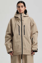 Women's Khaki Multi-Pocket Dual-Vent Ski Jacket Waterproof Insulated Snow Jacket