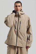 Men's Coffee Multi-Pocket Dual-Vent Ski Jacket Waterproof Insulated Snow Jacket