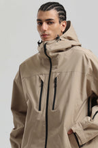 Men's Khaki Multi-Pocket Dual-Vent Ski Jacket Waterproof Insulated Snow Jacket