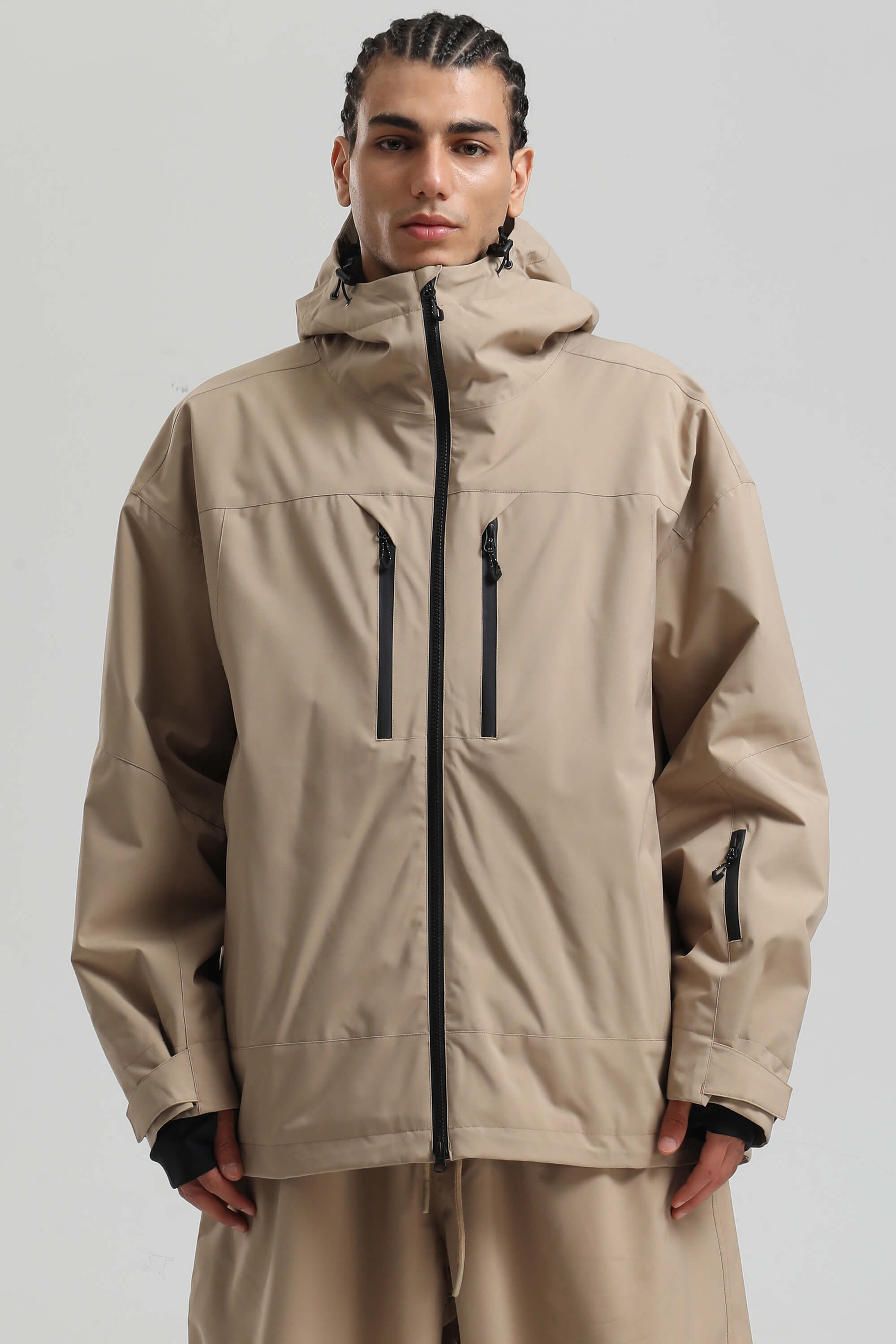 Men's Khaki Multi-Pocket Dual-Vent Ski Jacket Waterproof Insulated Snow Jacket