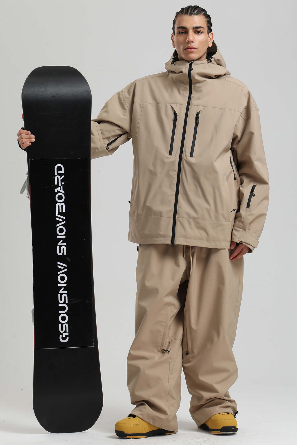 Men's Khaki Multi-Pocket Dual-Vent Ski Jacket Waterproof Insulated Snow Jacket
