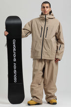Men's Khaki Multi-Pocket Dual-Vent Ski Jacket Waterproof Insulated Snow Jacket