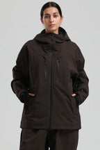 Women's Coffee Multi-Pocket Dual-Vent Ski Jacket Waterproof Insulated Snow Jacket