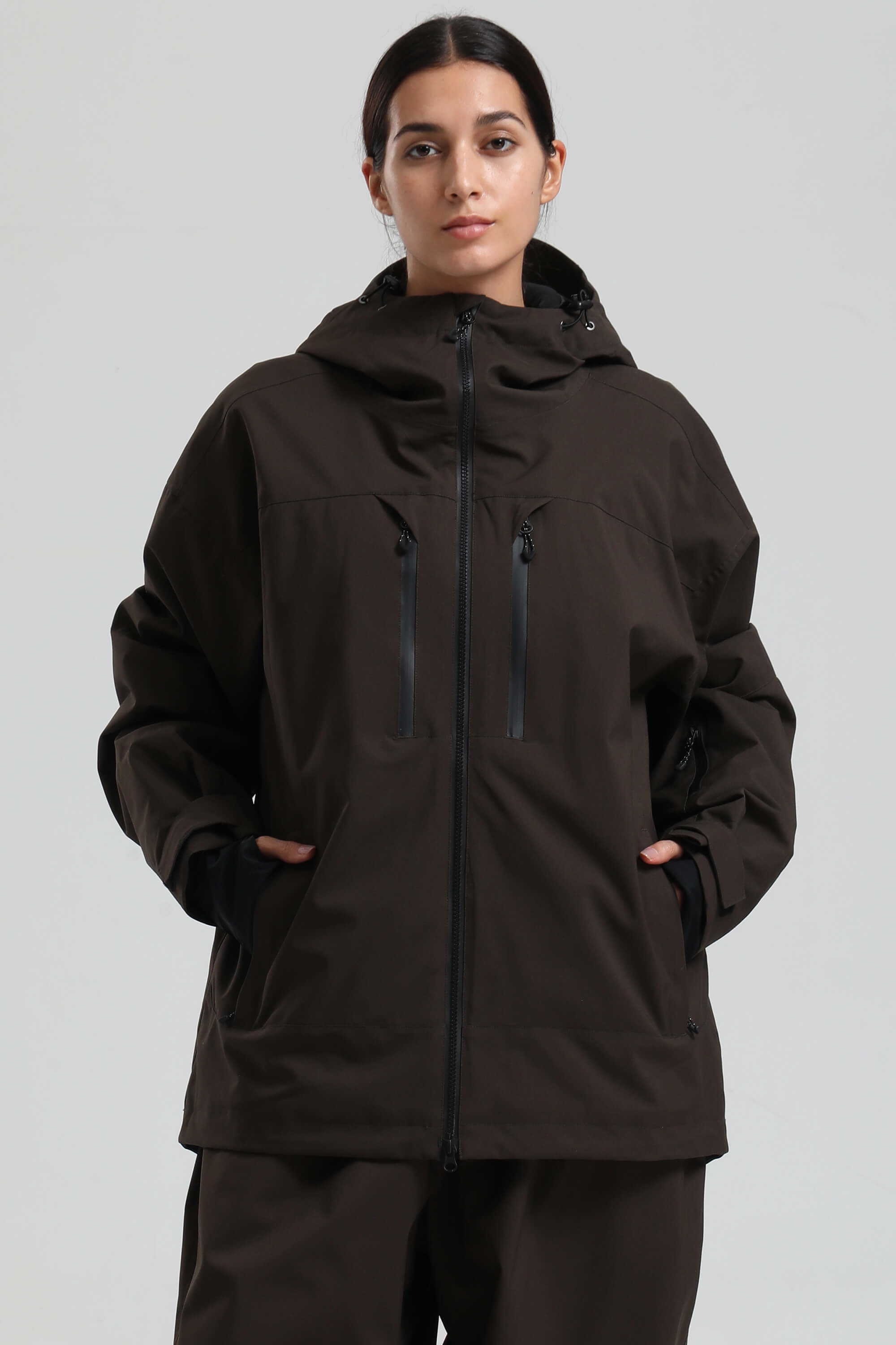 Women's Coffee Multi-Pocket Dual-Vent Ski Jacket Waterproof Insulated Snow Jacket