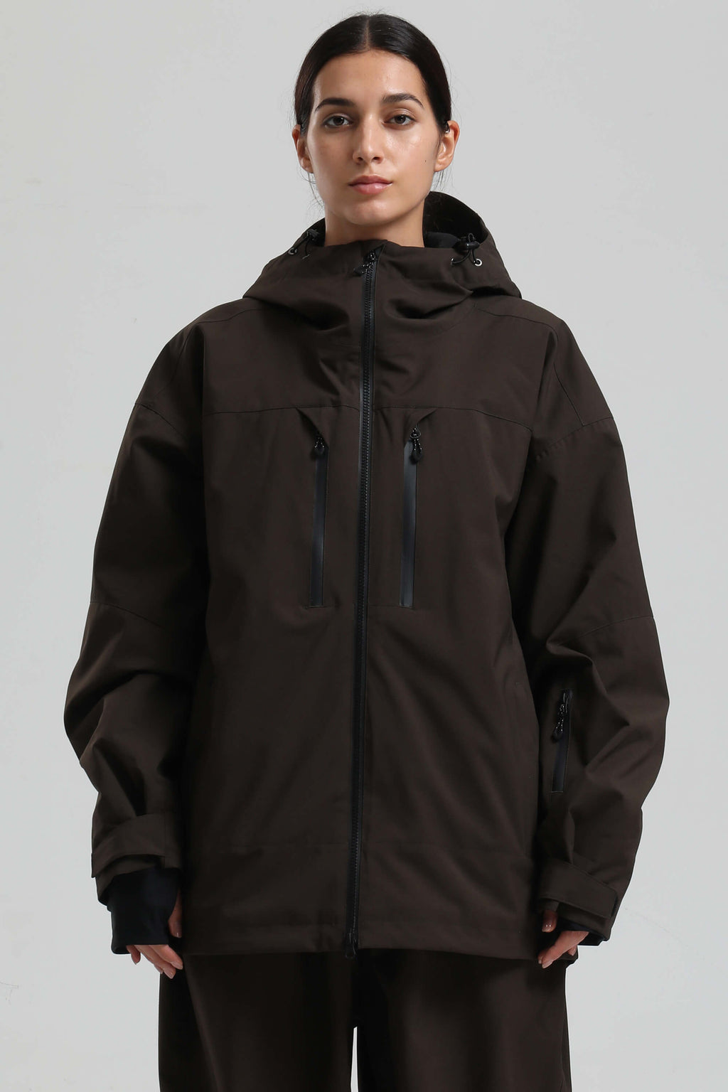 Women's Coffee Multi-Pocket Dual-Vent Ski Jacket Waterproof Insulated Snow Jacket
