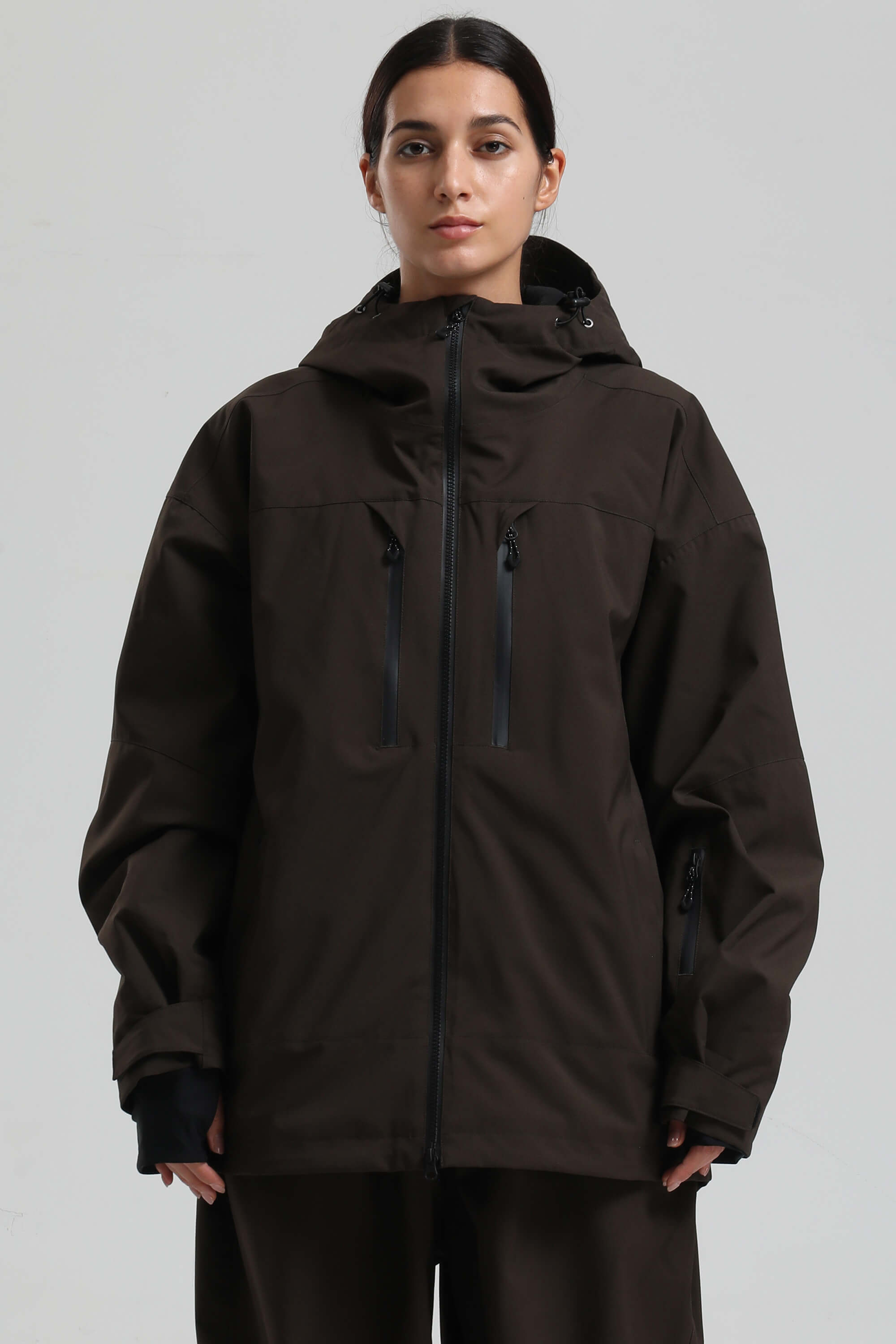 Women's Coffee Multi-Pocket Dual-Vent Ski Jacket Waterproof Insulated Snow Jacket
