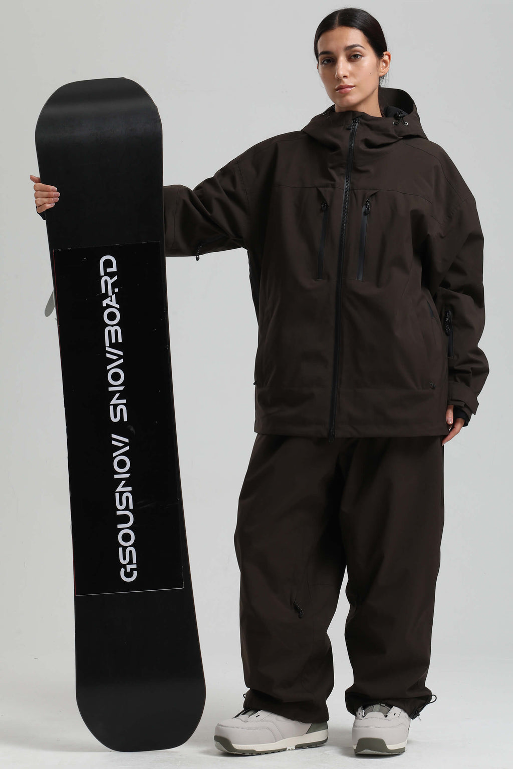 Women's Coffee Multi-Pocket Dual-Vent Ski Jacket Waterproof Insulated Snow Jacket