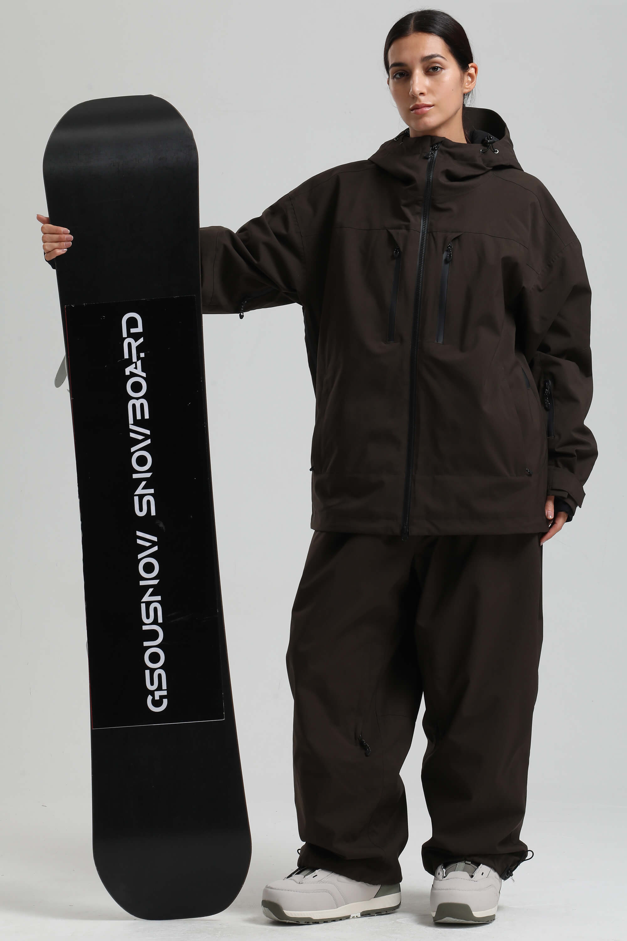 Women's Coffee Multi-Pocket Dual-Vent Ski Jacket Waterproof Insulated Snow Jacket