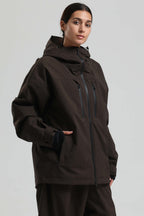 Women's Coffee Multi-Pocket Dual-Vent Ski Jacket Waterproof Insulated Snow Jacket