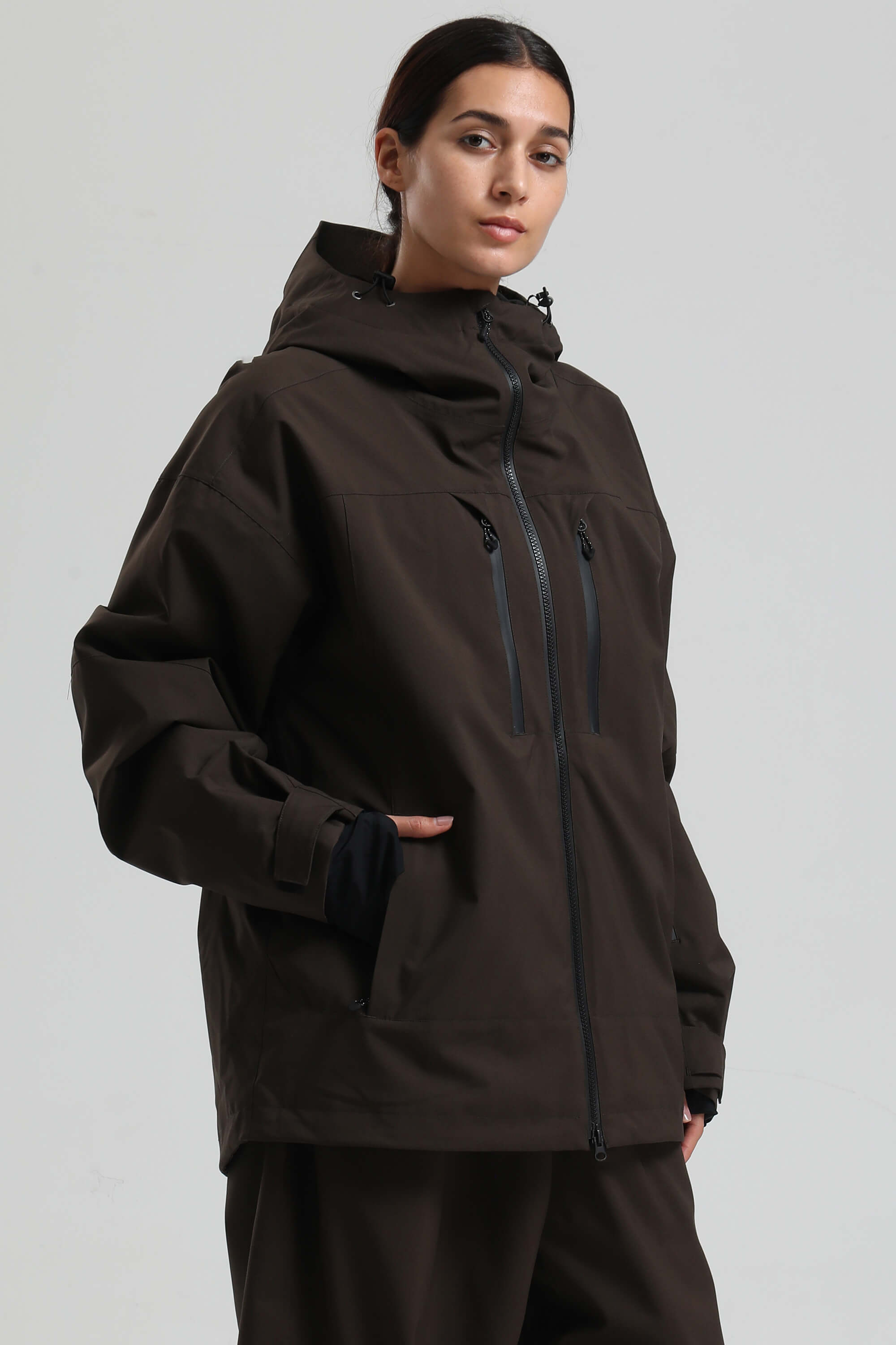 Women's Coffee Multi-Pocket Dual-Vent Ski Jacket Waterproof Insulated Snow Jacket