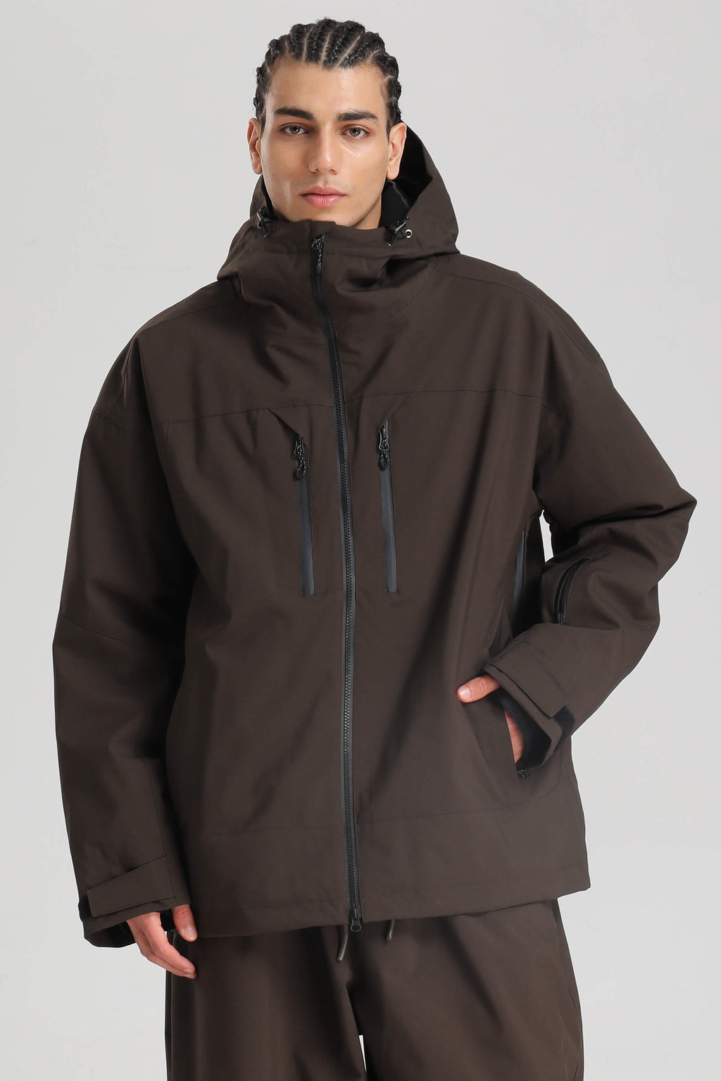 Men's Khaki Multi-Pocket Dual-Vent Ski Jacket Waterproof Insulated Snow Jacket