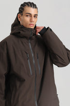 Men's Coffee Multi-Pocket Dual-Vent Ski Jacket Waterproof Insulated Snow Jacket