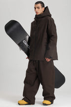 Men's Coffee Multi-Pocket Dual-Vent Ski Jacket Waterproof Insulated Snow Jacket