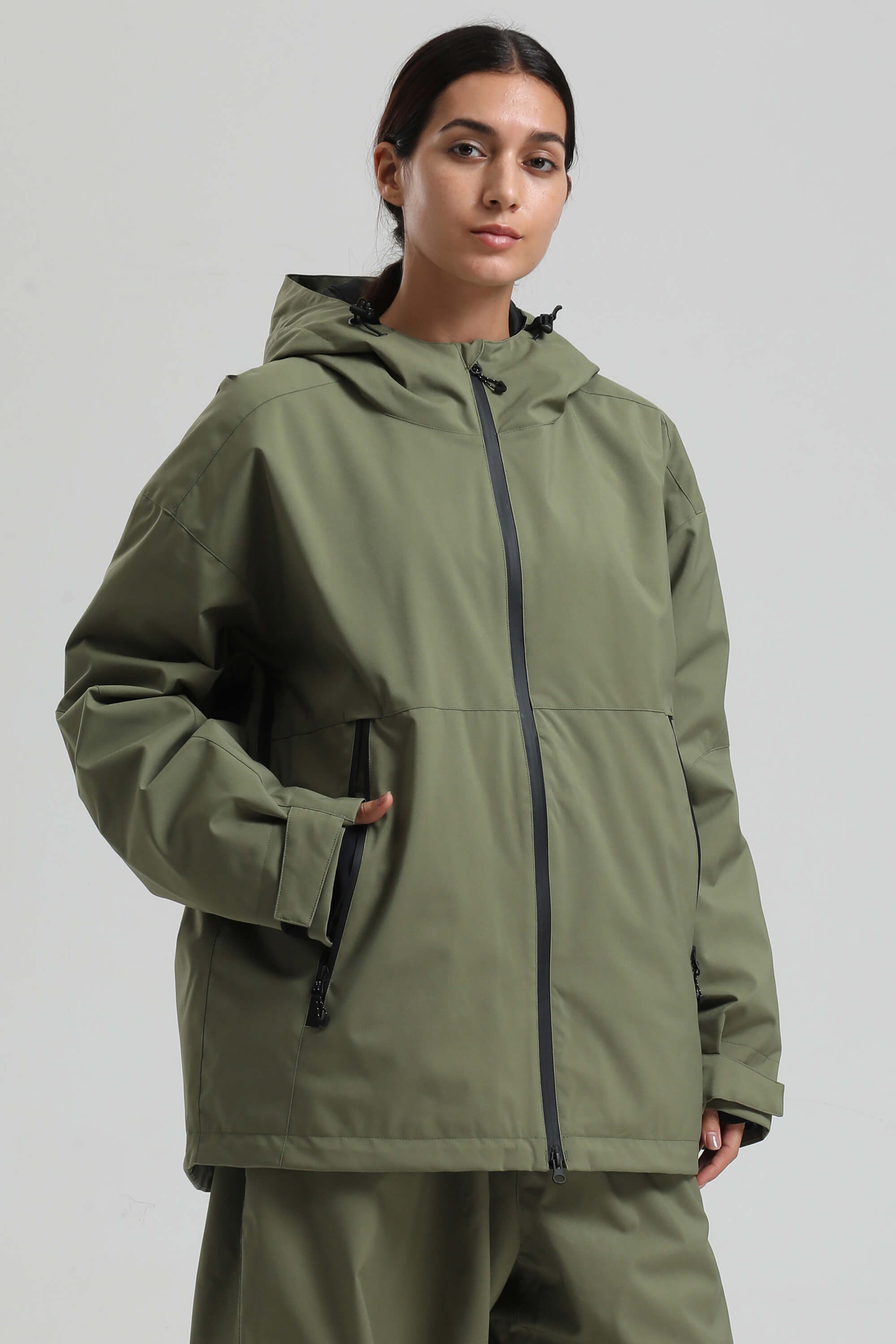 Women's Coffee Fully-Sealed Dual-Vent Ski Jacket Minimalist Insulated Snow Jacket