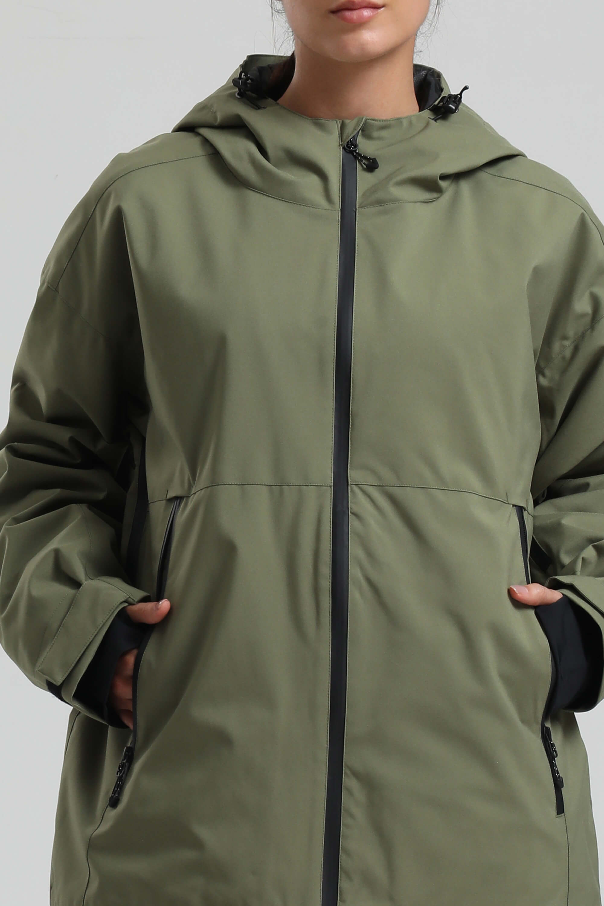 Women's Army Green Fully-Sealed Dual-Vent Ski Jacket Minimalist Insulated Snow Jacket Secondary image
